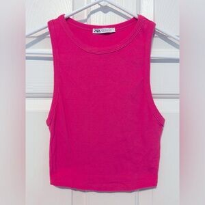 Zara Women's Pink Ribbed Tank Top